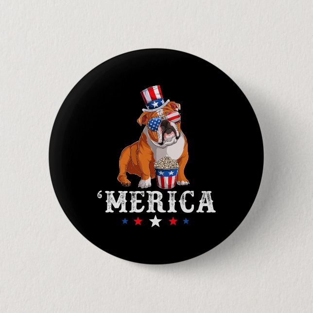 Badge Rond 5 Cm Bulldog Men Femmes États-Unis drapeau anglais Bull (Devant)