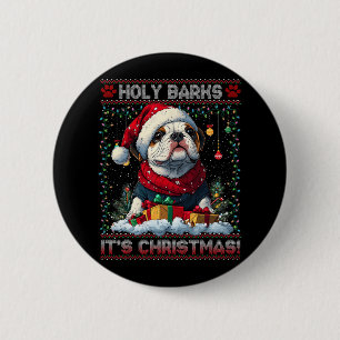 Badge Rond 5 Cm Bulldog Noël Arbre Lumières Décorations Chien Aime
