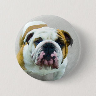 Badge Rond 5 Cm Bulldog Painting - Joli art original chien