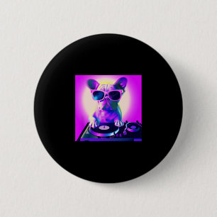 Badge Rond 5 Cm Bulldog Vaporwave Dj Chien Esthétique Femmes Fille