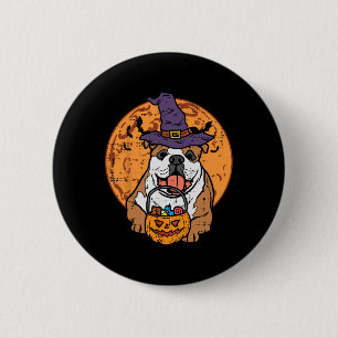 Badge Rond 5 Cm Bulldog Witch Casquette Moon Jack-o'-lantern Hallo