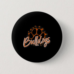 Badge Rond 5 Cm Bulldogs Orange Black Cheetah School Sports Fan Te