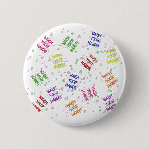 Badge Rond 5 Cm Bulles Lavage des Mains Motif Multi-Coloré Fessier