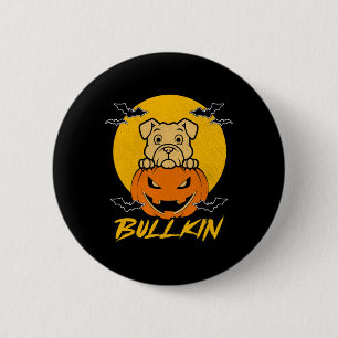 Badge Rond 5 Cm Bullkin Halloween Funny Bulldog Citrouille d'Hallo