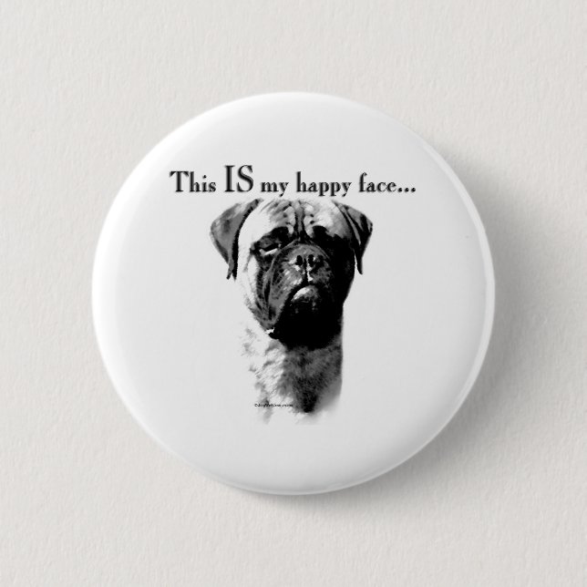 Badge Rond 5 Cm Bullmastiff Happy Face - Bouton (Devant)
