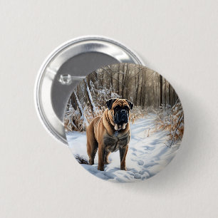 Badge Rond 5 Cm Bullmastiff Qu'il neige Noël