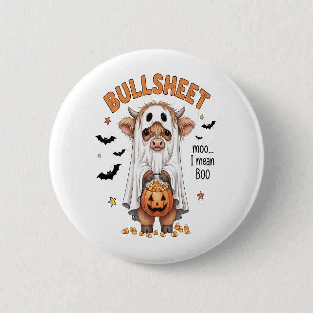 Badge Rond 5 Cm Bullsheet Highland Cow Funny Ghost (Devant)