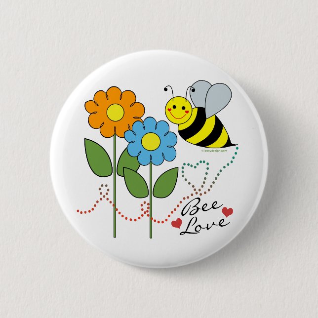 Badge Rond 5 Cm Bumble Abee Avec Fleurs Abee Aimer (Devant)