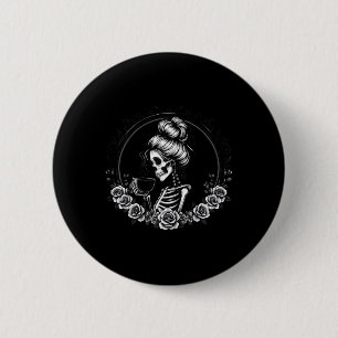 Badge Rond 5 Cm Bun Skeleton Boire Café Vintage Halloween Fun