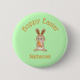Badge Rond 5 Cm Bunny adorable de Pâques avec carotte