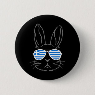 Badge Rond 5 Cm Bunny Ears Sungles Funny Pâques 2025 Grèce Drapeau