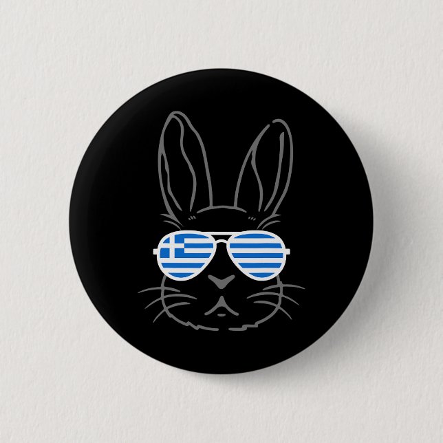 Badge Rond 5 Cm Bunny Ears Sungles Funny Pâques 2025 Grèce Drapeau (Devant)