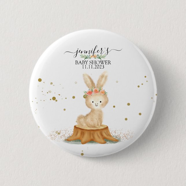 Badge Rond 5 Cm Bunny Rabbit wildlife forest baby shower dots (Devant)
