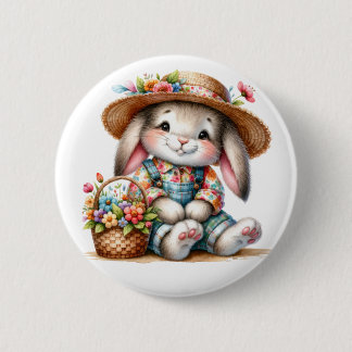 Badge Rond 5 Cm Bunny Rabbit With Florals