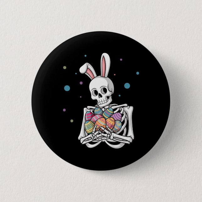 Badge Rond 5 Cm Bunny Skeleton Holding Easter Eggs Funny Easter Da (Devant)