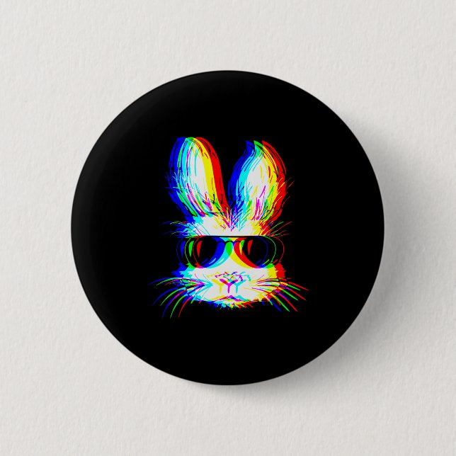 Badge Rond 5 Cm Bunny Trippy Varwave Easter Techno Rave Edm Music  (Devant)
