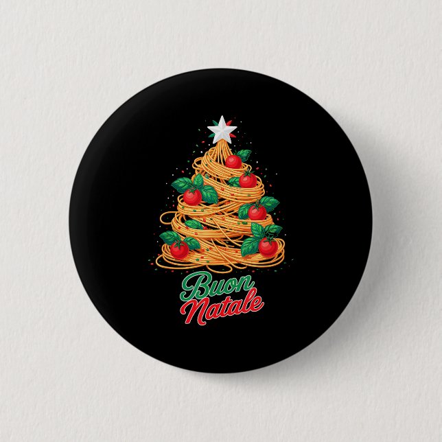 Badge Rond 5 Cm Buon Natale Italian Pasta Spaghetti Funny Christma (Devant)