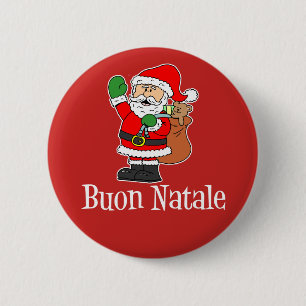 Badge Rond 5 Cm Buon Natale Italien Noël Père Noël Rouge