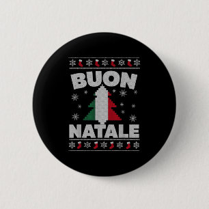 Badge Rond 5 Cm Buon Natale Joyeux sapin de Noël Italien Vilain No