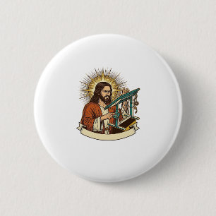 Badge Rond 5 Cm Bureau debout Jésus cassé coincé à mi-chemin Burea