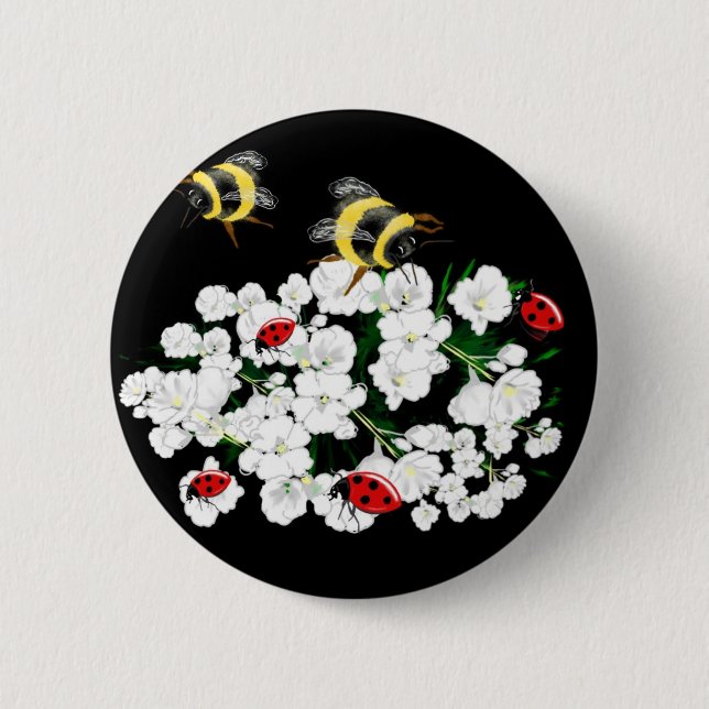 Badge Rond 5 Cm Bureaux d'abeilles dramatiques et fleurs blanches  (Devant)