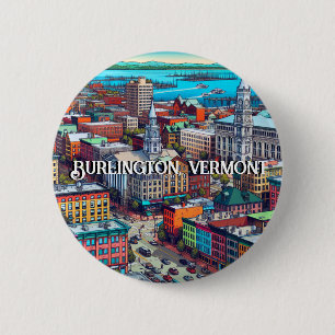 Badge Rond 5 Cm Burlington, Vermont Comic Style Art