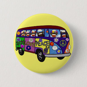 Badge Rond 5 Cm Bus de la paix du singe en chaussette