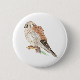 Badge Rond 5 Cm Buse à mouches Kestrel, Aquarelle