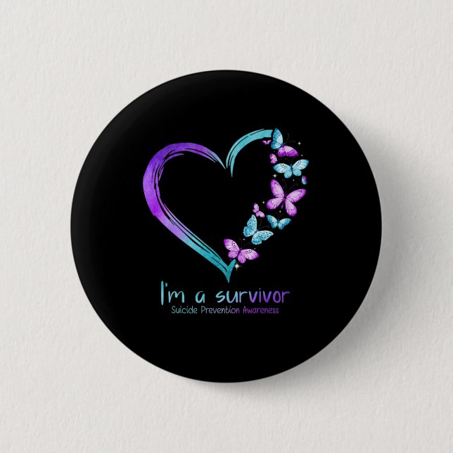 Badge Rond 5 Cm Butterfly Heart Im A Survivor Suicide Prevention  (Devant)