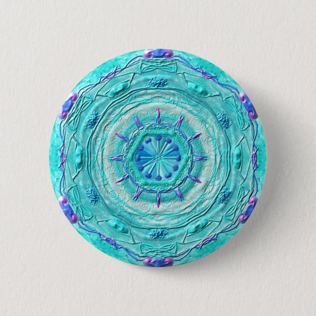 Badge Rond 5 Cm Button Mandala 08 "Turquoise" (Devant)