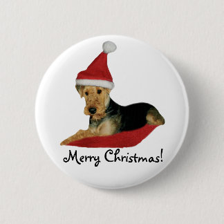 Badge Rond 5 Cm Button Noël "Airedale Terrier"