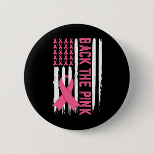Badge Rond 5 Cm Byck Pink Breast Cancer Awareness Usa Drapeau Pin