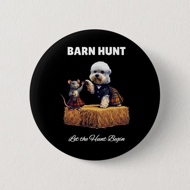 Badge Rond 5 Cm Byrn Hunt Lover - Jote Rat Et Dandie Dinmont Dog (Devant)