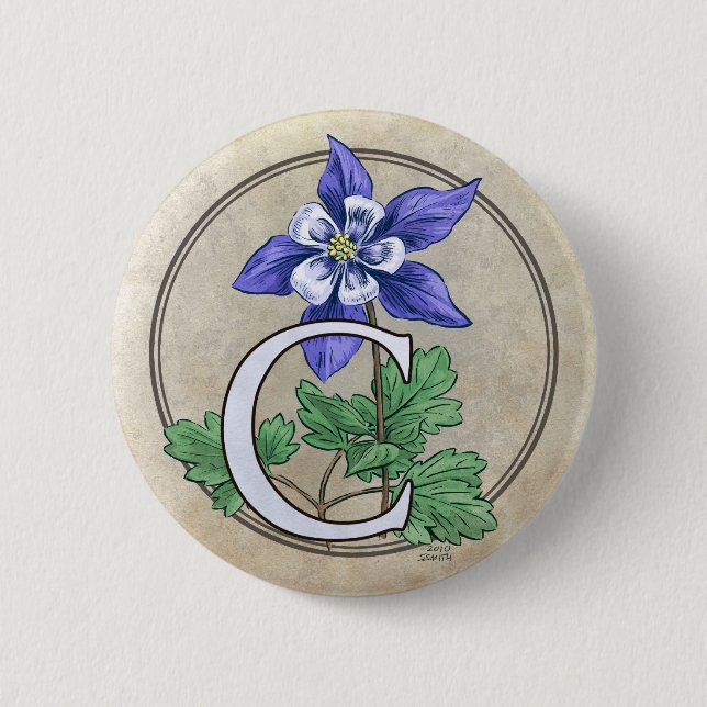 Badge Rond 5 Cm C pour le bouton rond de monogramme de fleur de (Devant)