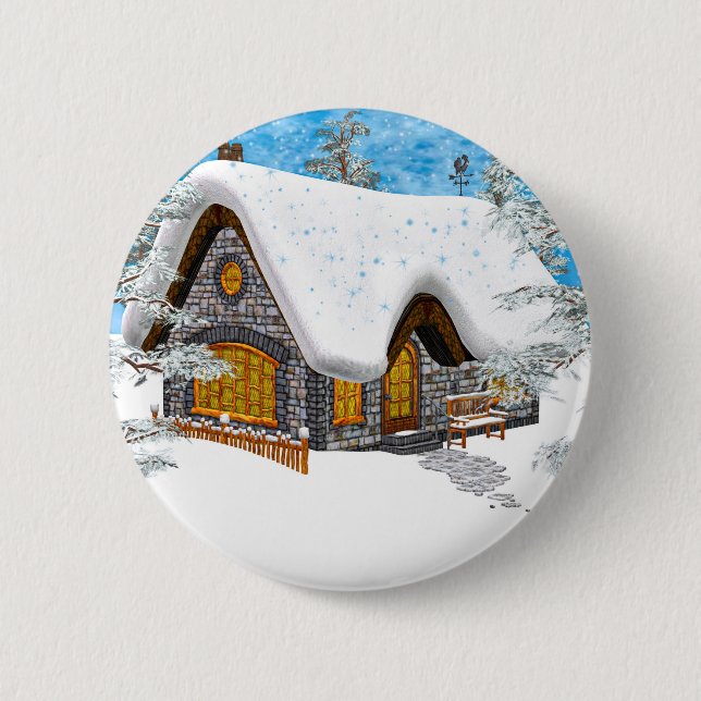 Badge Rond 5 Cm Cabane d'hiver (Devant)
