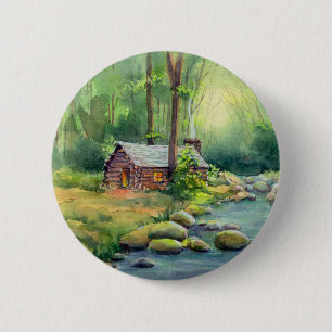 Badge Rond 5 Cm CABINE CHAUD dans les BOIS par SHARON SHARPE