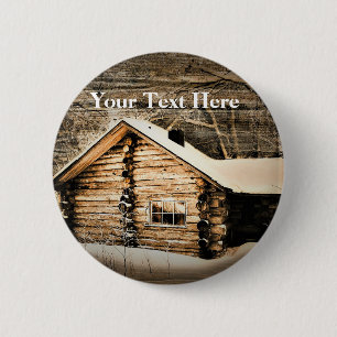 Badge Rond 5 Cm Cabine Rustique En Bois Dans La Nature