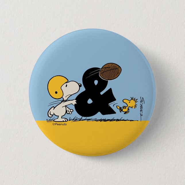 Badge Rond 5 Cm cacahuètes | Football Snoopy & Woodstock (Devant)