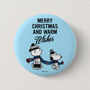 Badge Rond 5 Cm cacahuètes   Joyeux Noël Snoopy & Charlie Brown