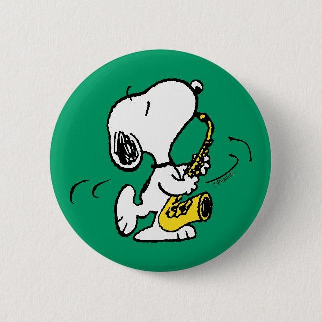 Badge Rond 5 Cm cacahuètes | Lecteur Snoopy Saxophone (Devant)