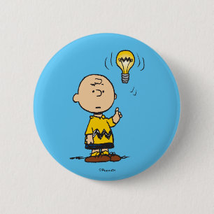 Badge Rond 5 Cm cacahuètes   L'idée de l'ampoule de Charlie Brown