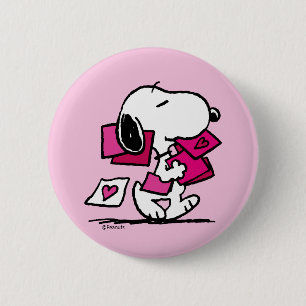 Badge Rond 5 Cm cacahuètes   Saint Valentin   Snoopy Avec Valentin