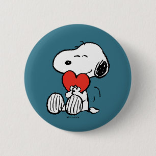 Badge Rond 5 Cm cacahuètes   Saint Valentin   Snoopy Heart Hug