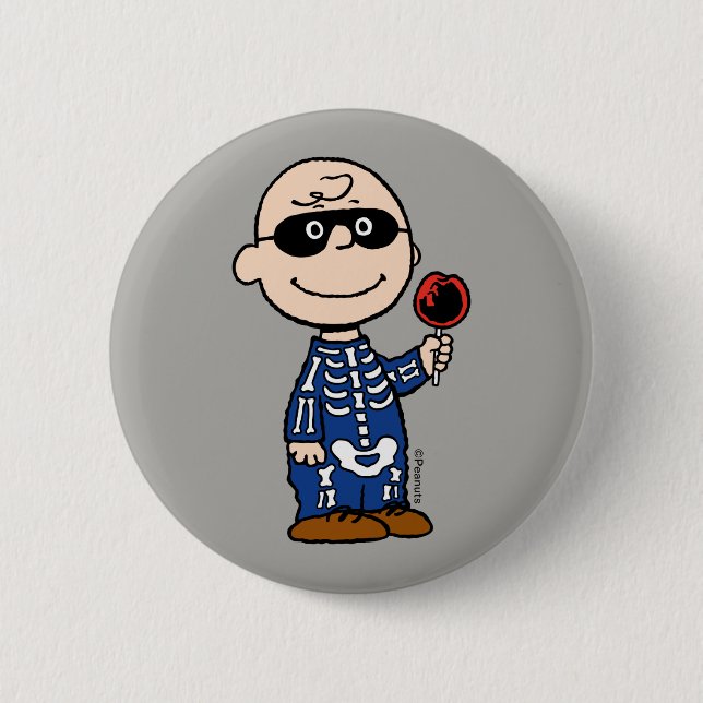 Badge Rond 5 Cm cacahuètes | Skeleton Charlie Brown (Devant)