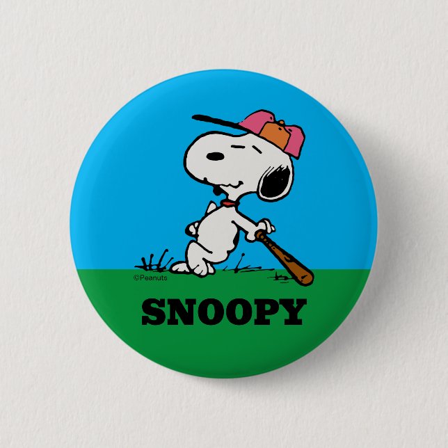 Badge Rond 5 Cm cacahuètes | Snoopy at Bat (Devant)