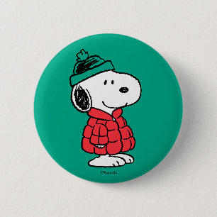 Badge Rond 5 Cm cacahuètes   Snoopy Chat d'hiver et Casquette