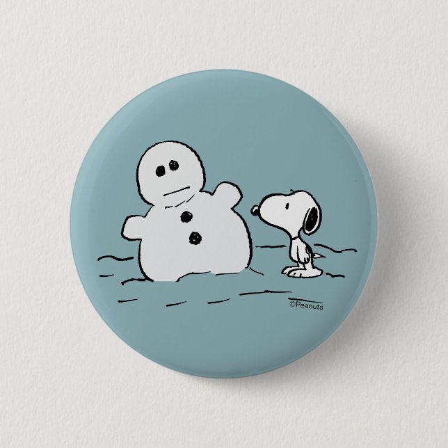 Badge Rond 5 Cm cacahuètes | Snoopy Construit Un Snowman (Devant)