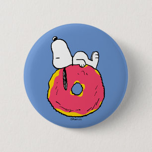 Badge Rond 5 Cm cacahuètes   Snoopy Donut rose