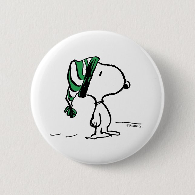Badge Rond 5 Cm cacahuètes | Snoopy Green Casquette de neige (Devant)