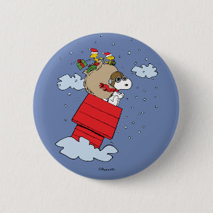 Badge Rond 5 Cm cacahuètes   Snoopy l'As Volant à Noël